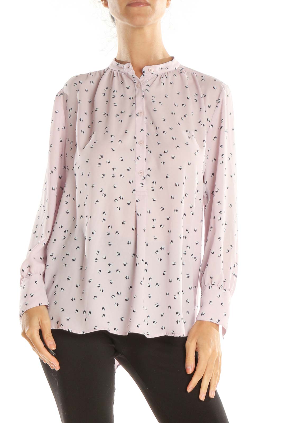 Pink Printed Chic Blouse Front