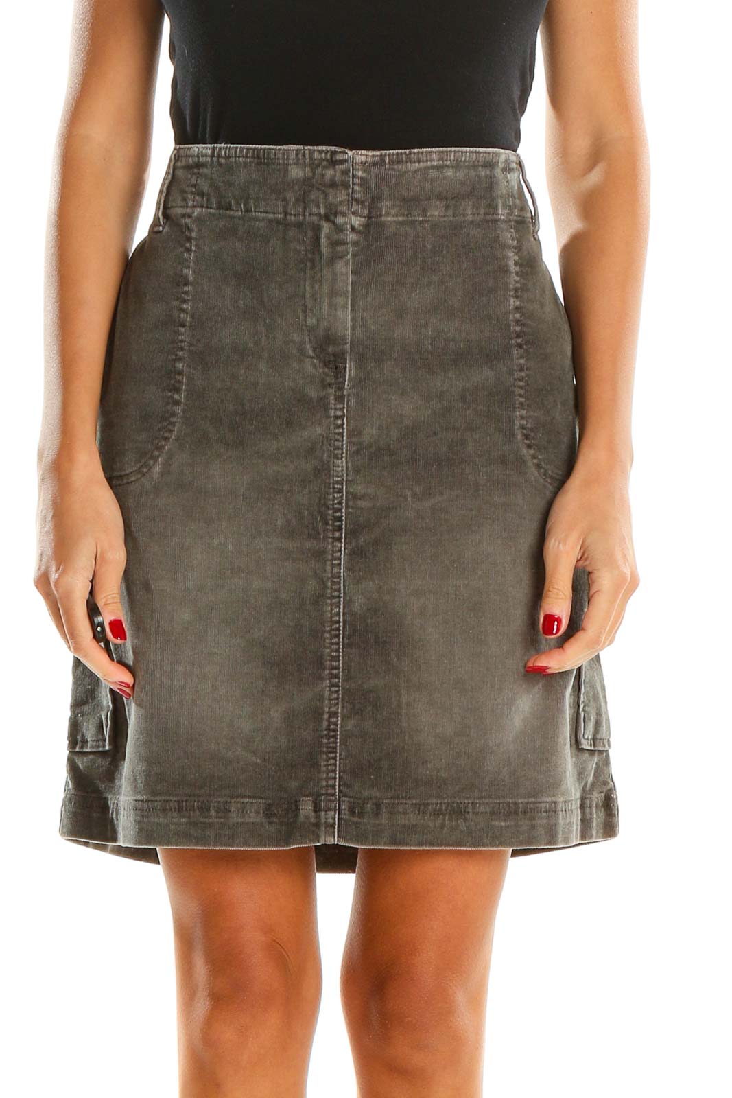 Gray Denim Classic A-Line Skirt Front