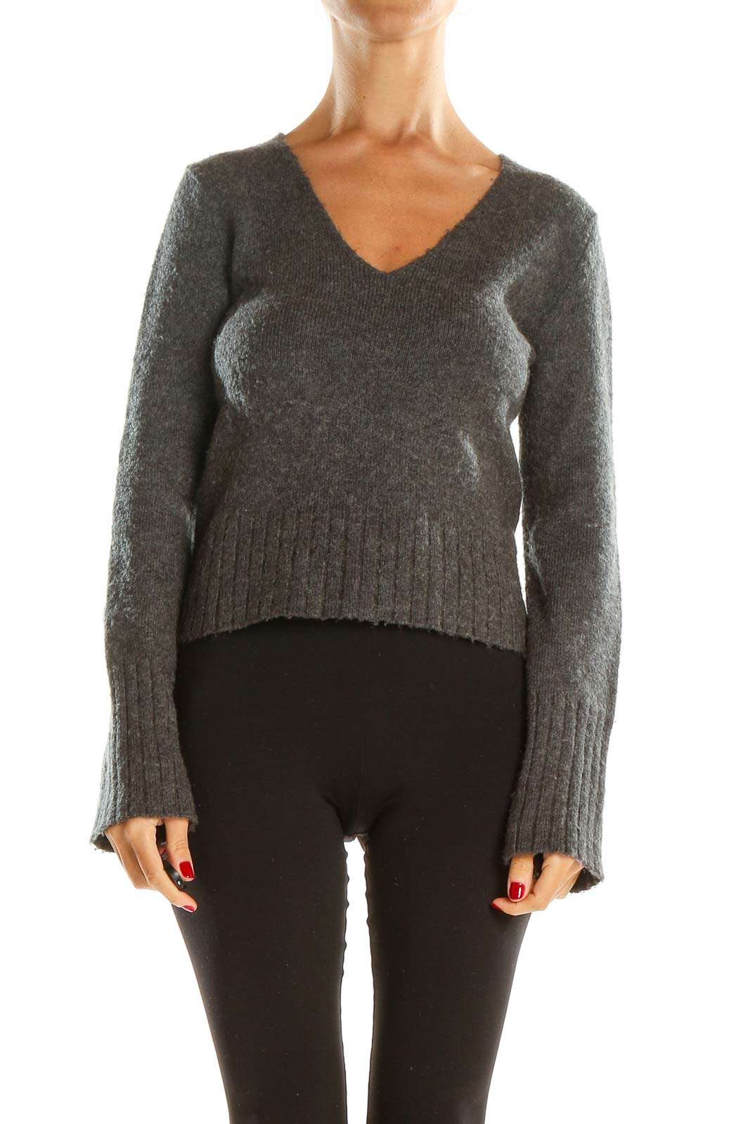 Gray Retro Cropped Sweater Front