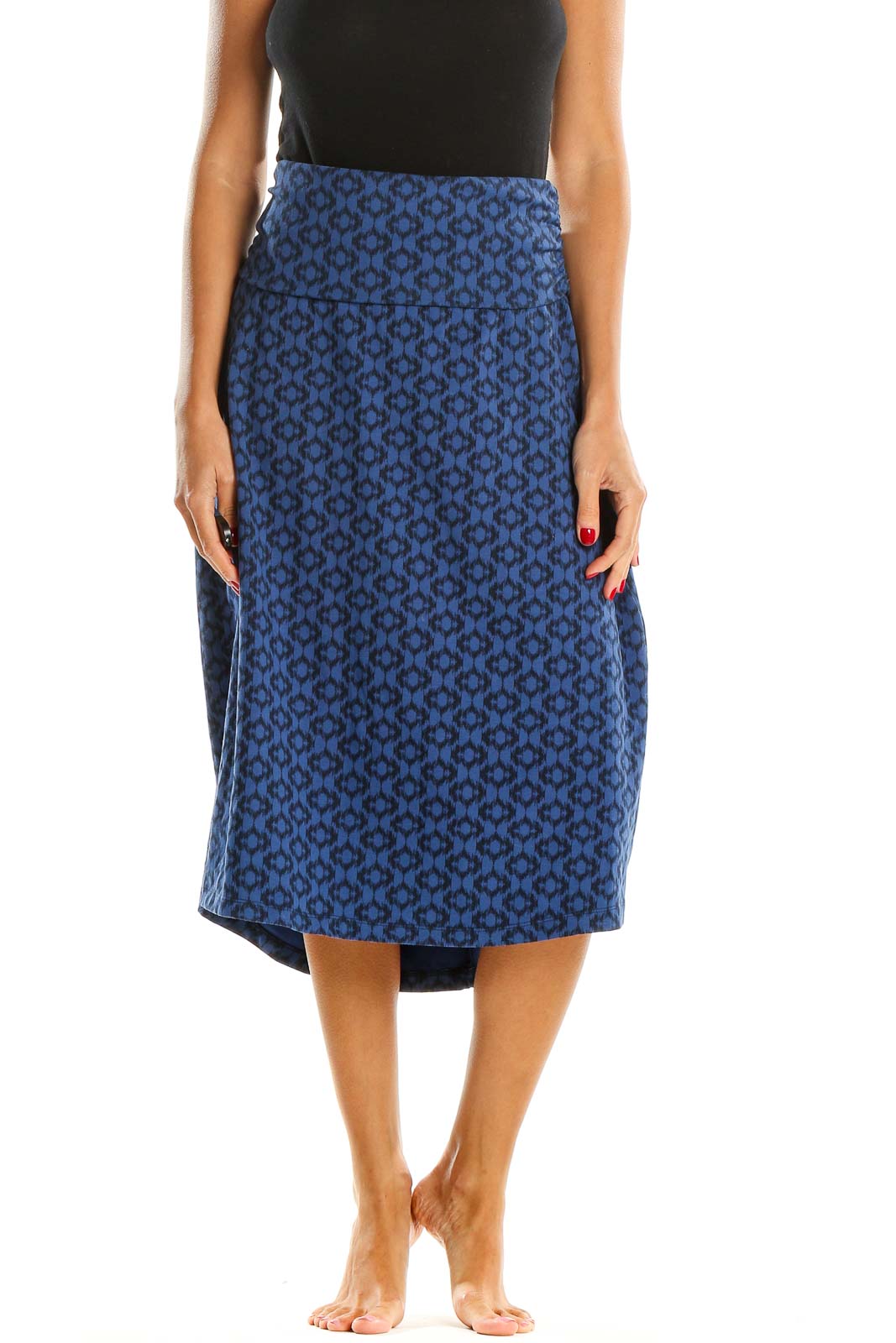 Blue Printed Casual Skirt Front