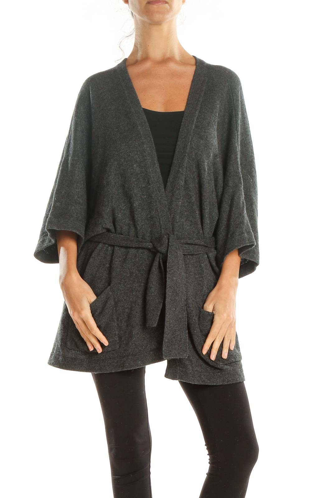 Gray Chic Wrap Cardigan Front