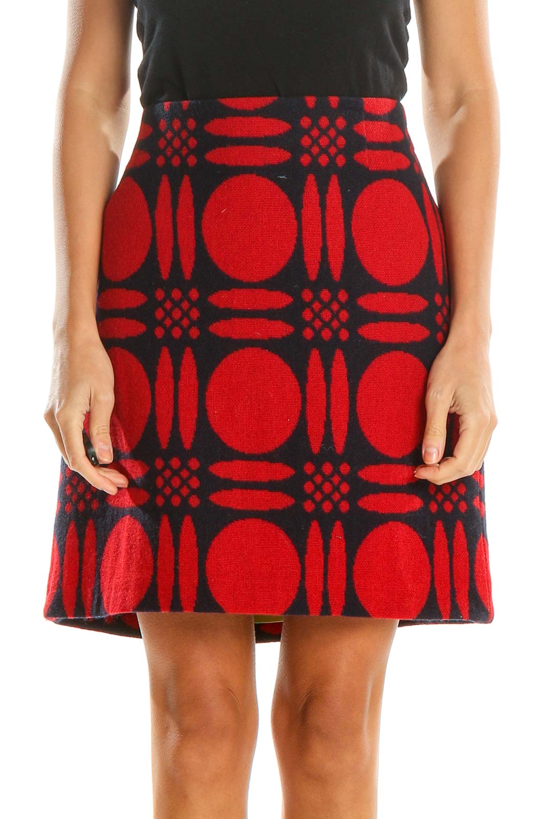 Red Blue Printed Holiday A-Line Skirt Front