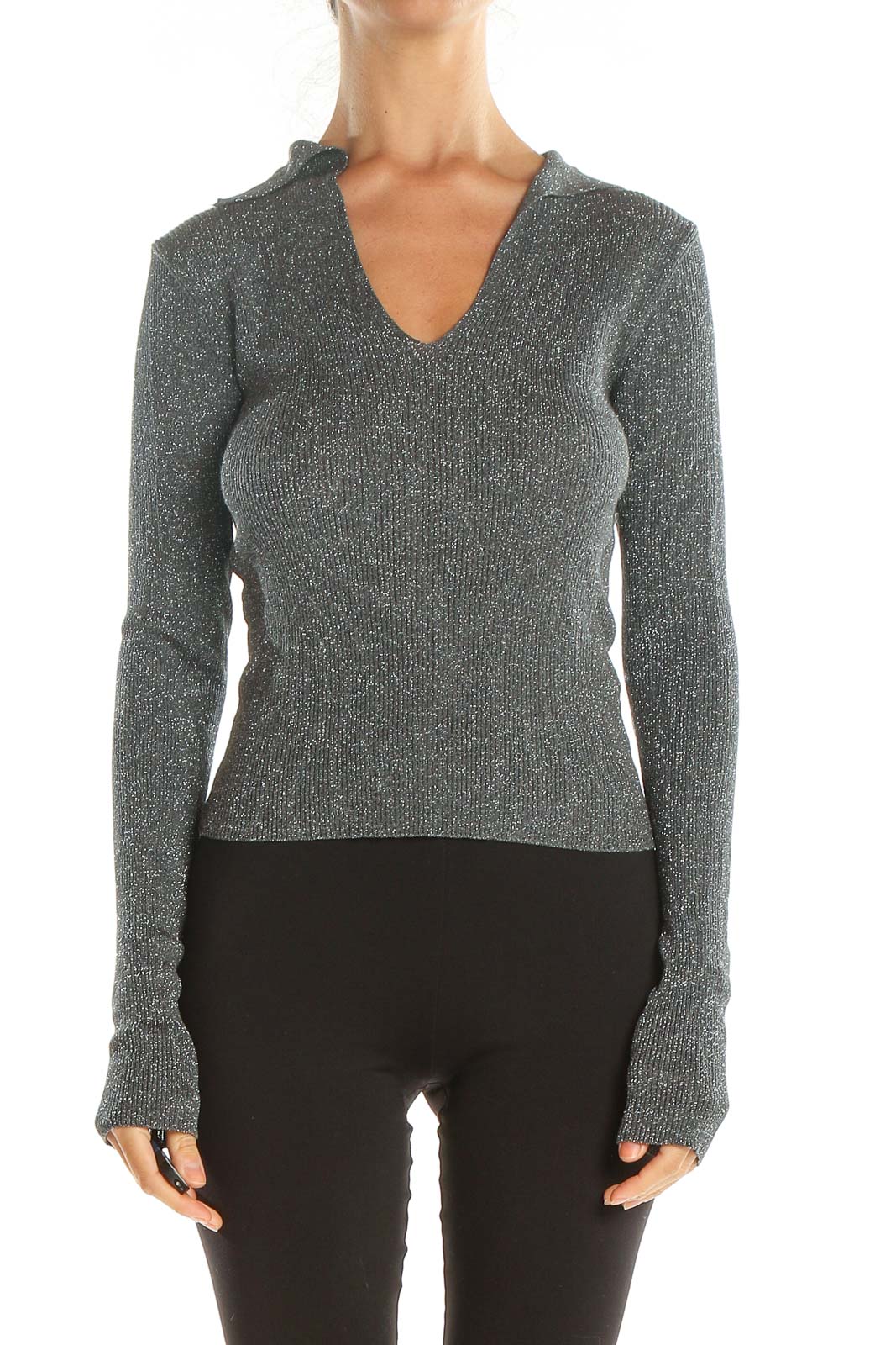 Gray Shimmer Party Top Front