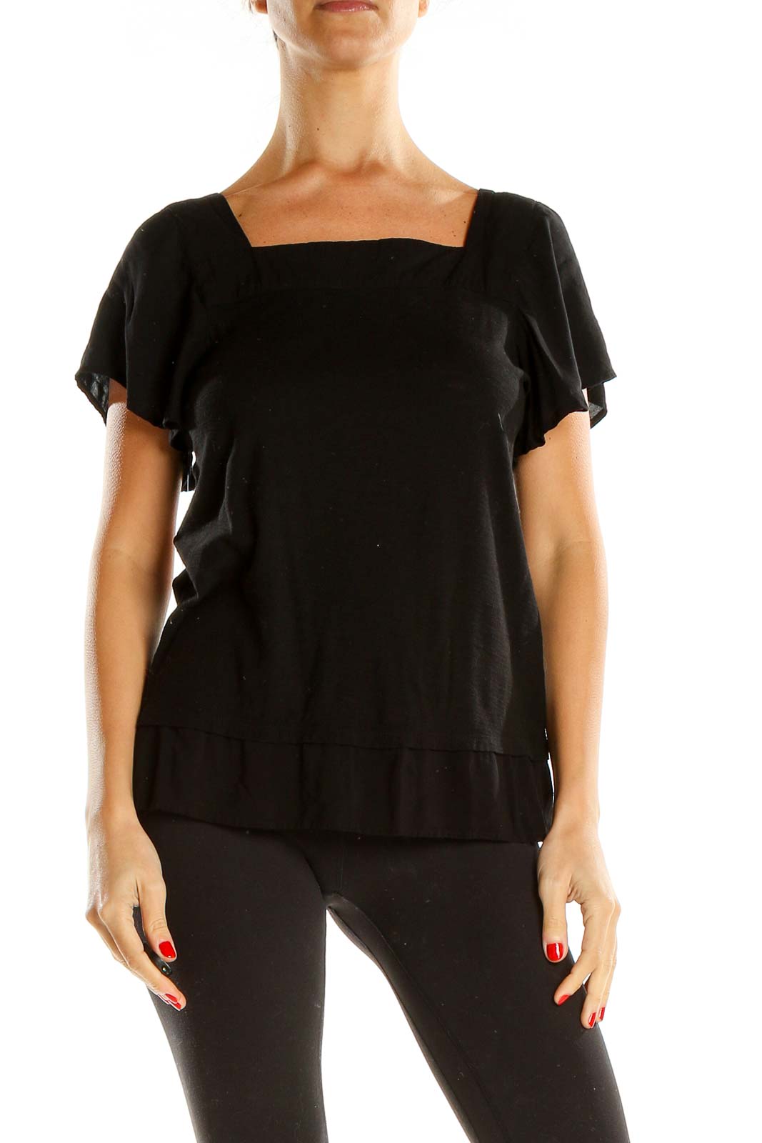 Black Square Neck All Day Wear Top Front