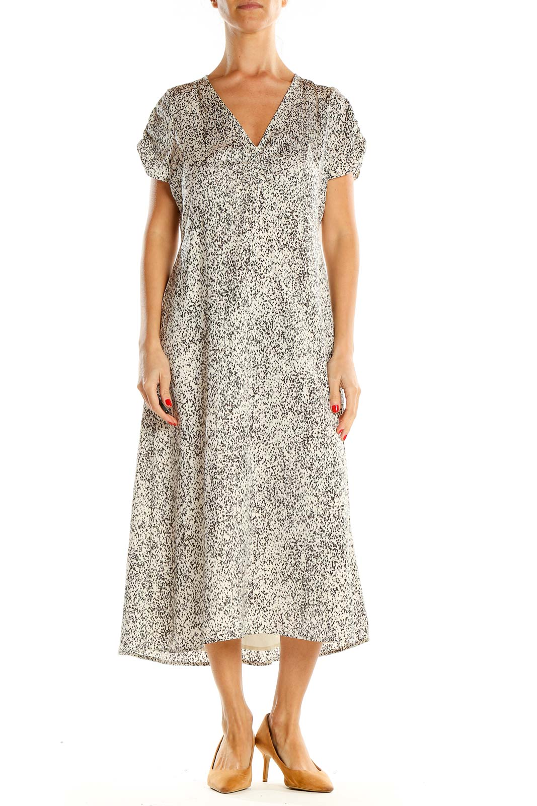 Gray Printed Day Fit & Flare Dress Front