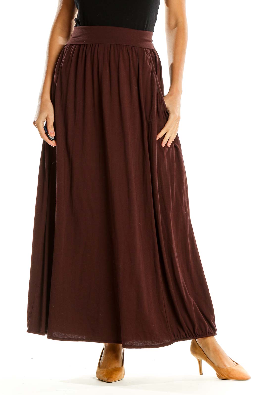 Brown Red Holiday Flared Skirt Front