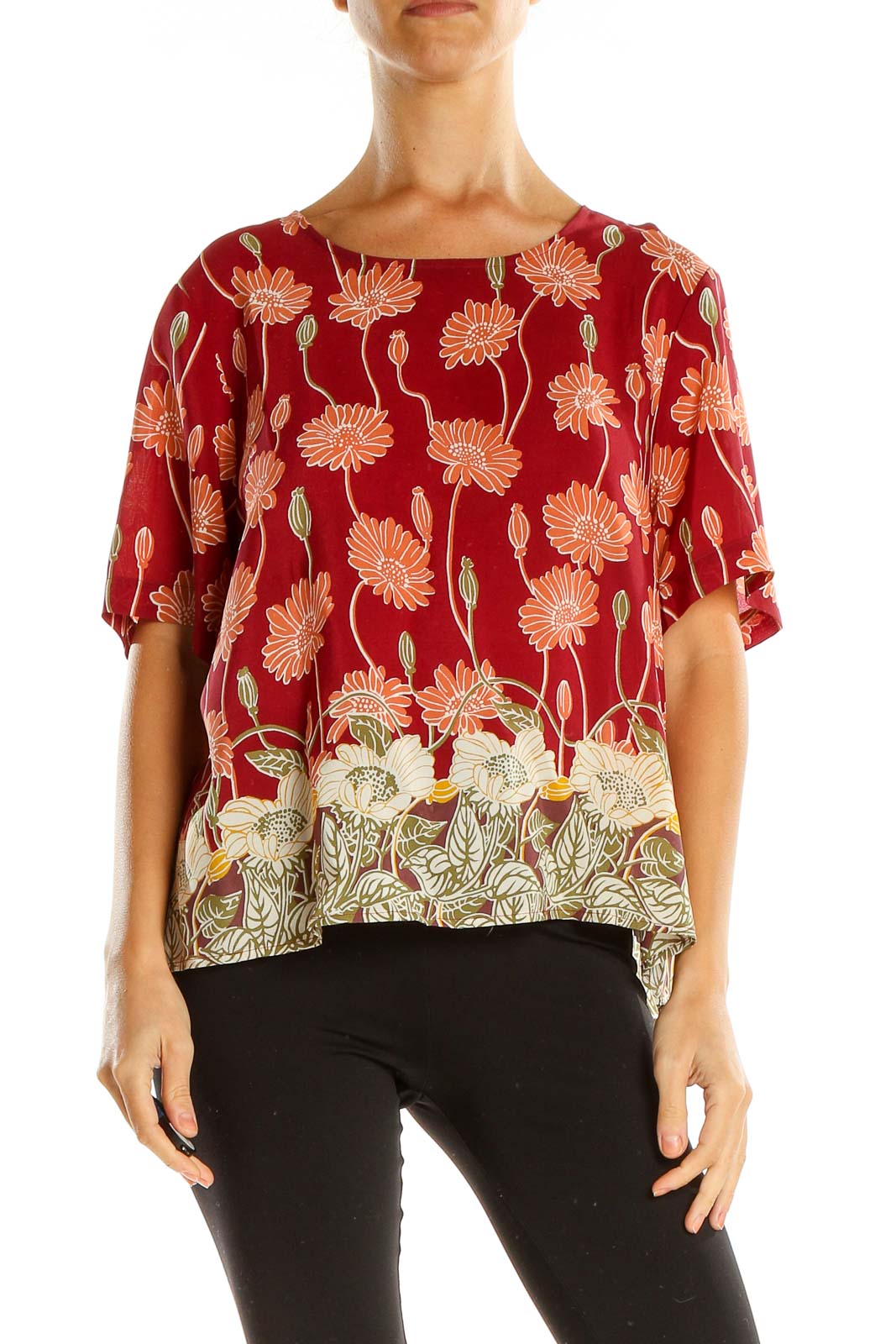 Red Floral Print Chic Blouse Front