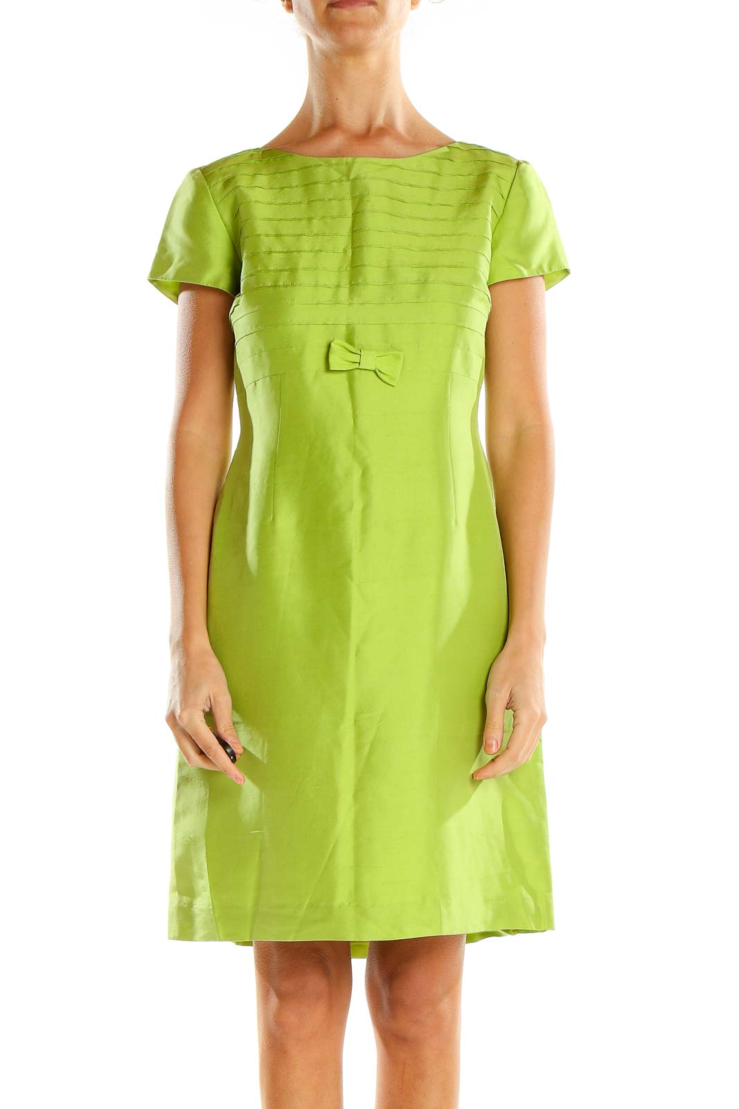 Green Silk Retro A-Line Dress Front