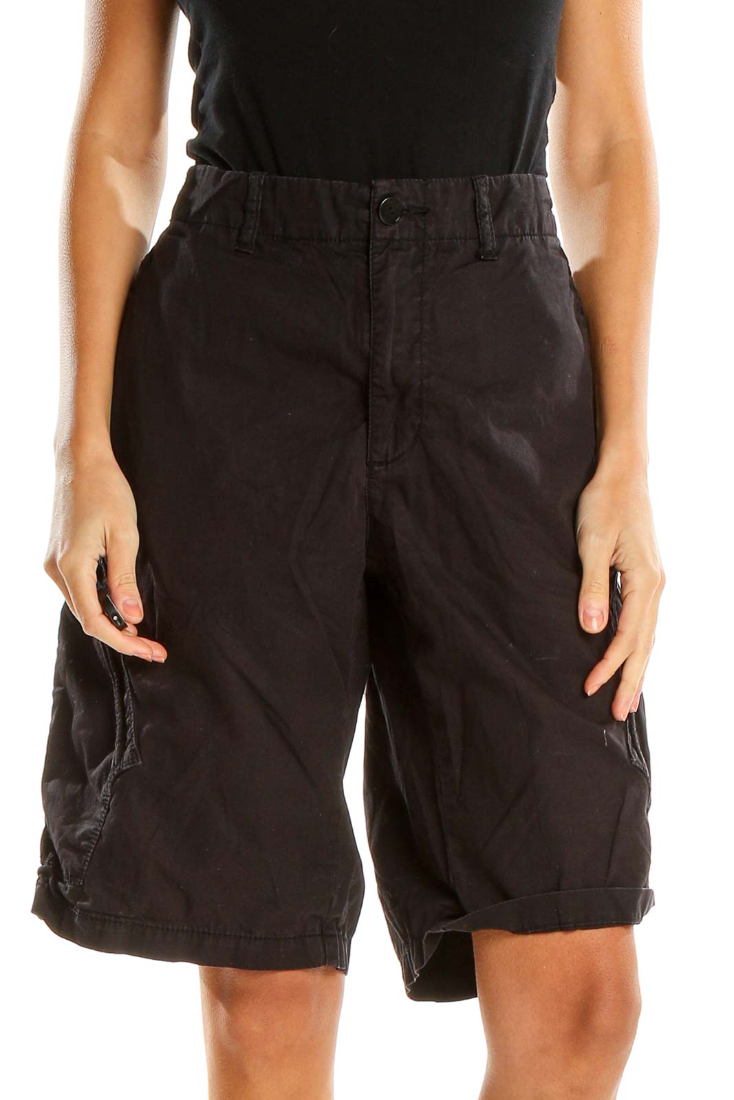 Black All Day Wear Cargo Shorts Front