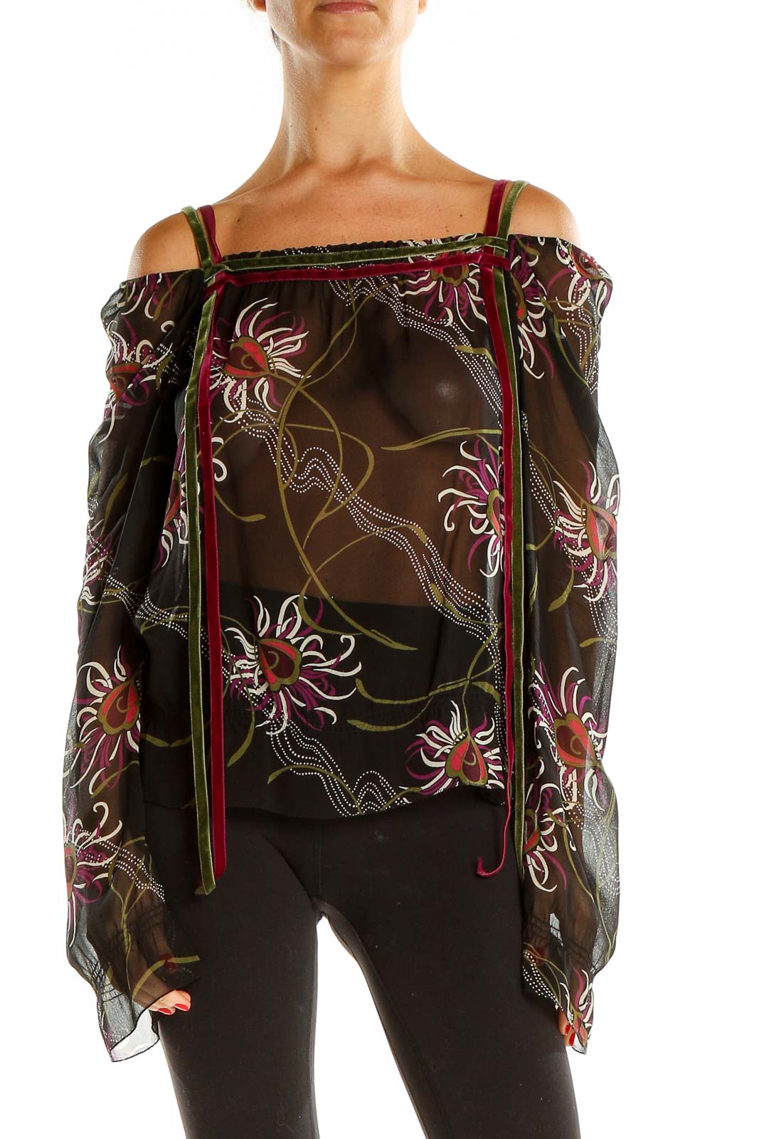 Multicolor Off The Shoulder Printed Bohemian Blouse Front