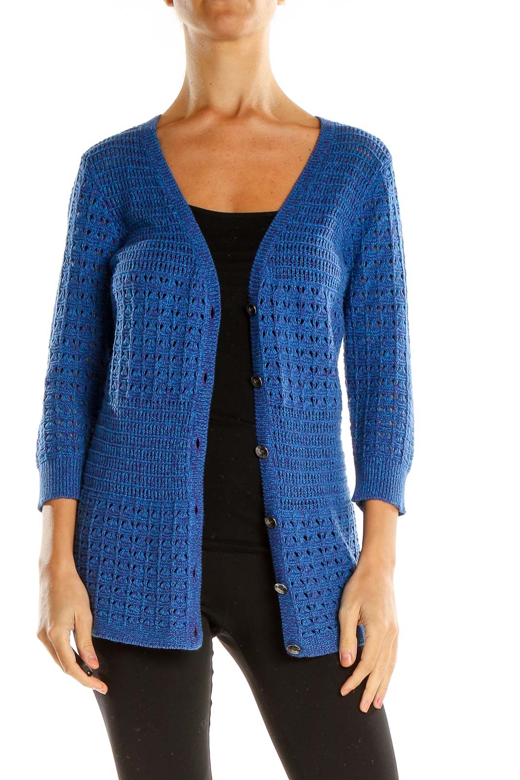 Blue Woven Cardigan Front