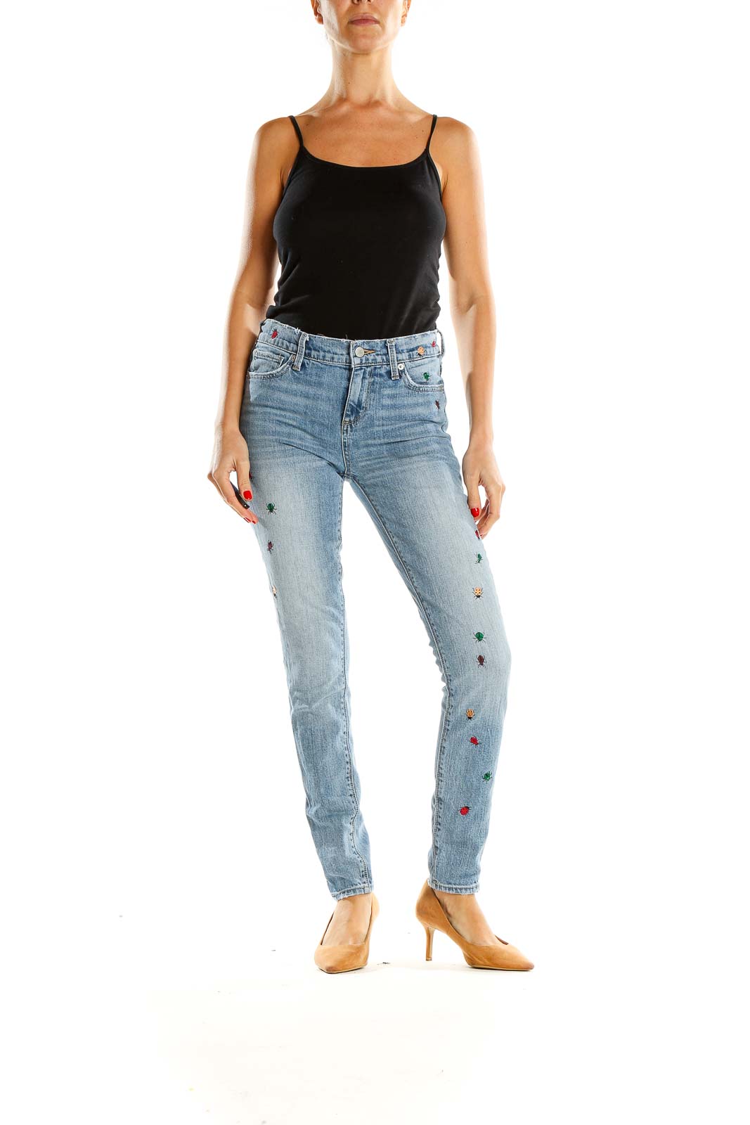 Lucky Brand - Blue Embroidered Skinny Jeans Cotton