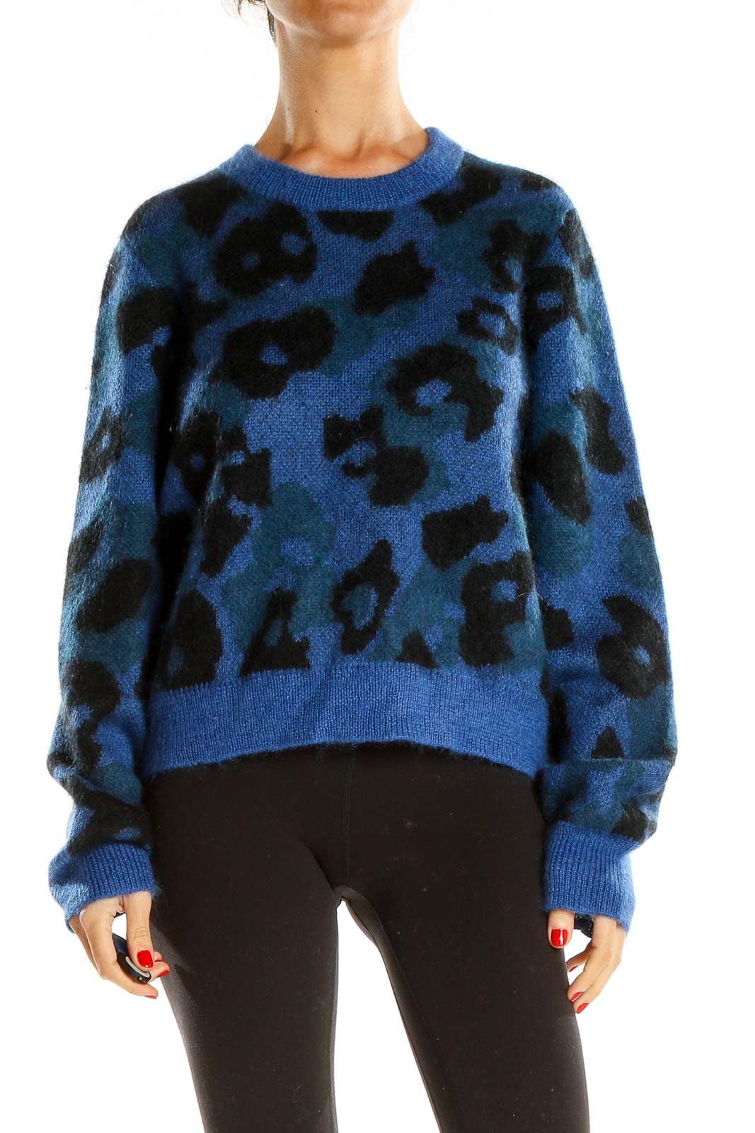 Blue Animal Print Sweater Front