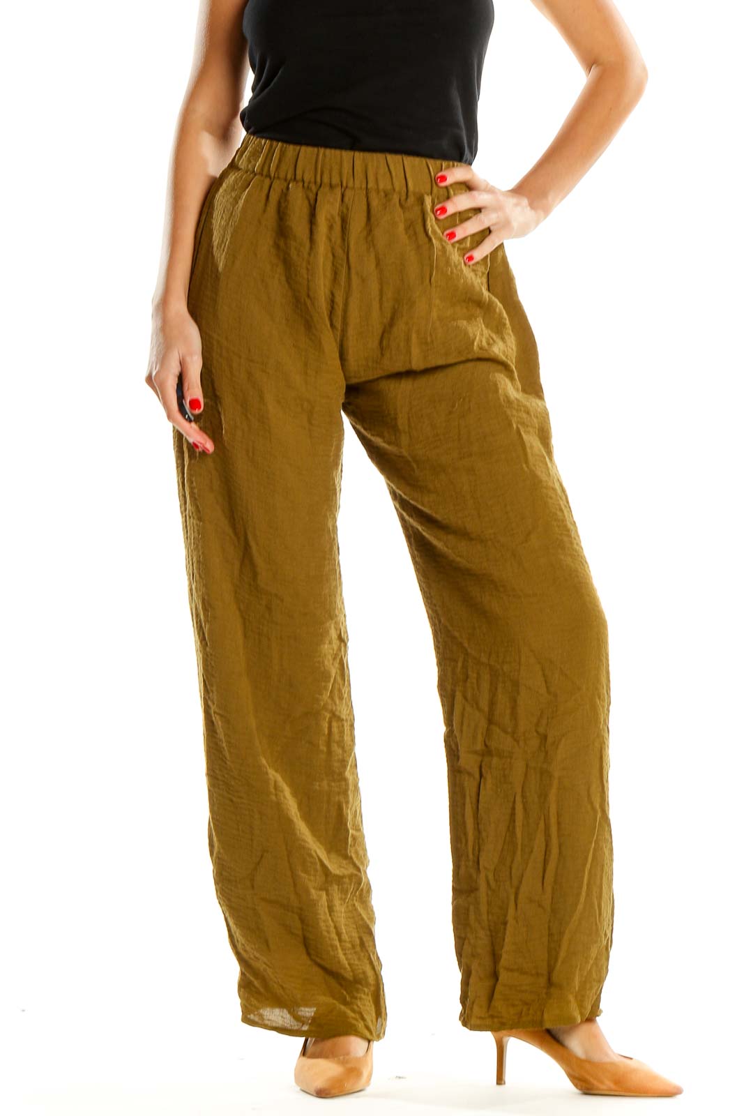 Mustard Textured Classic Pants Front