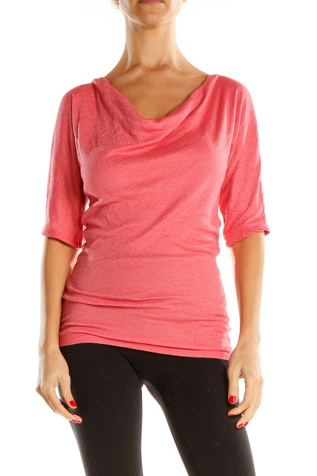 Pink Retro Cowl Neck Top Front