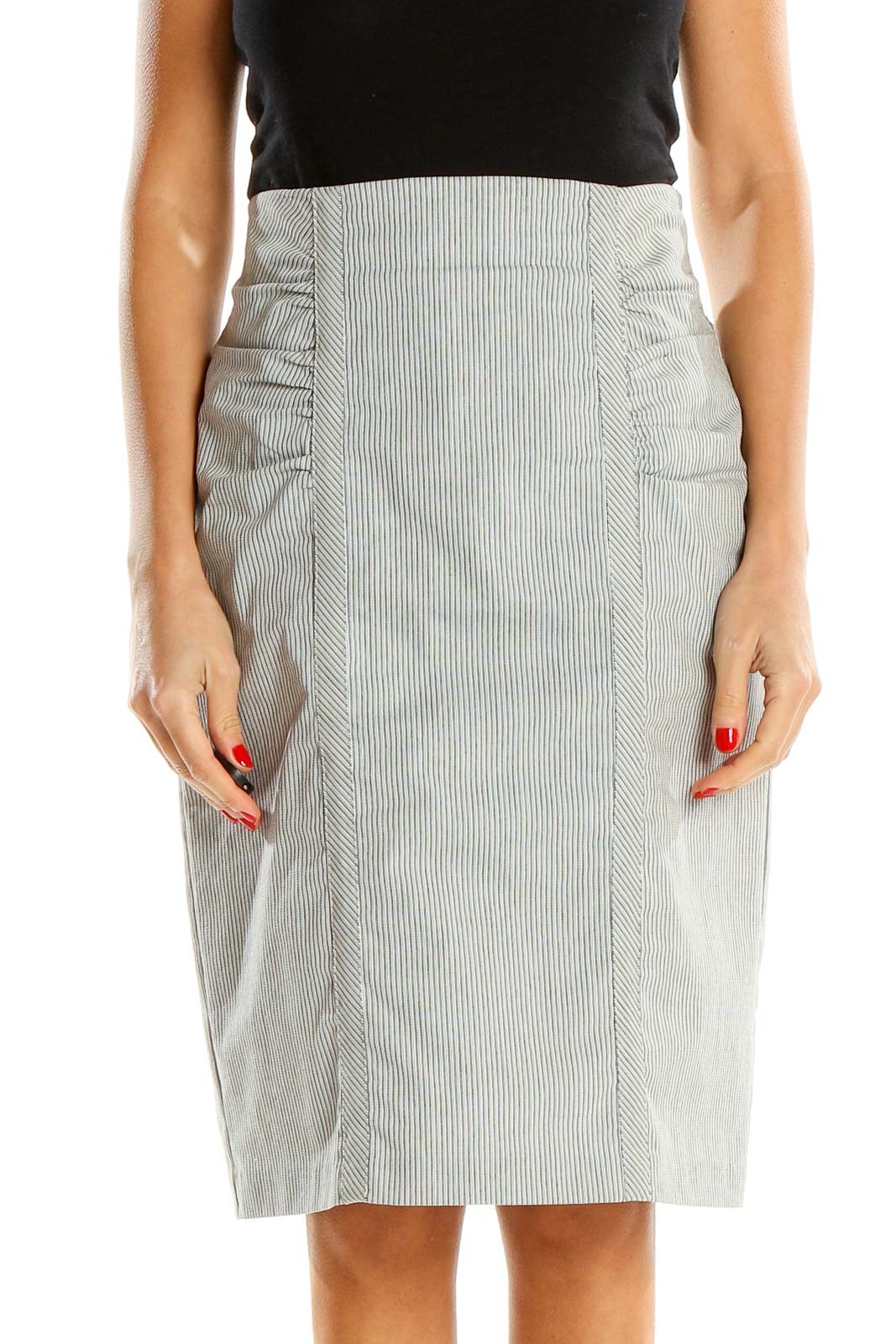 Gray Chic Pin Stripe Pencil Skirt Front