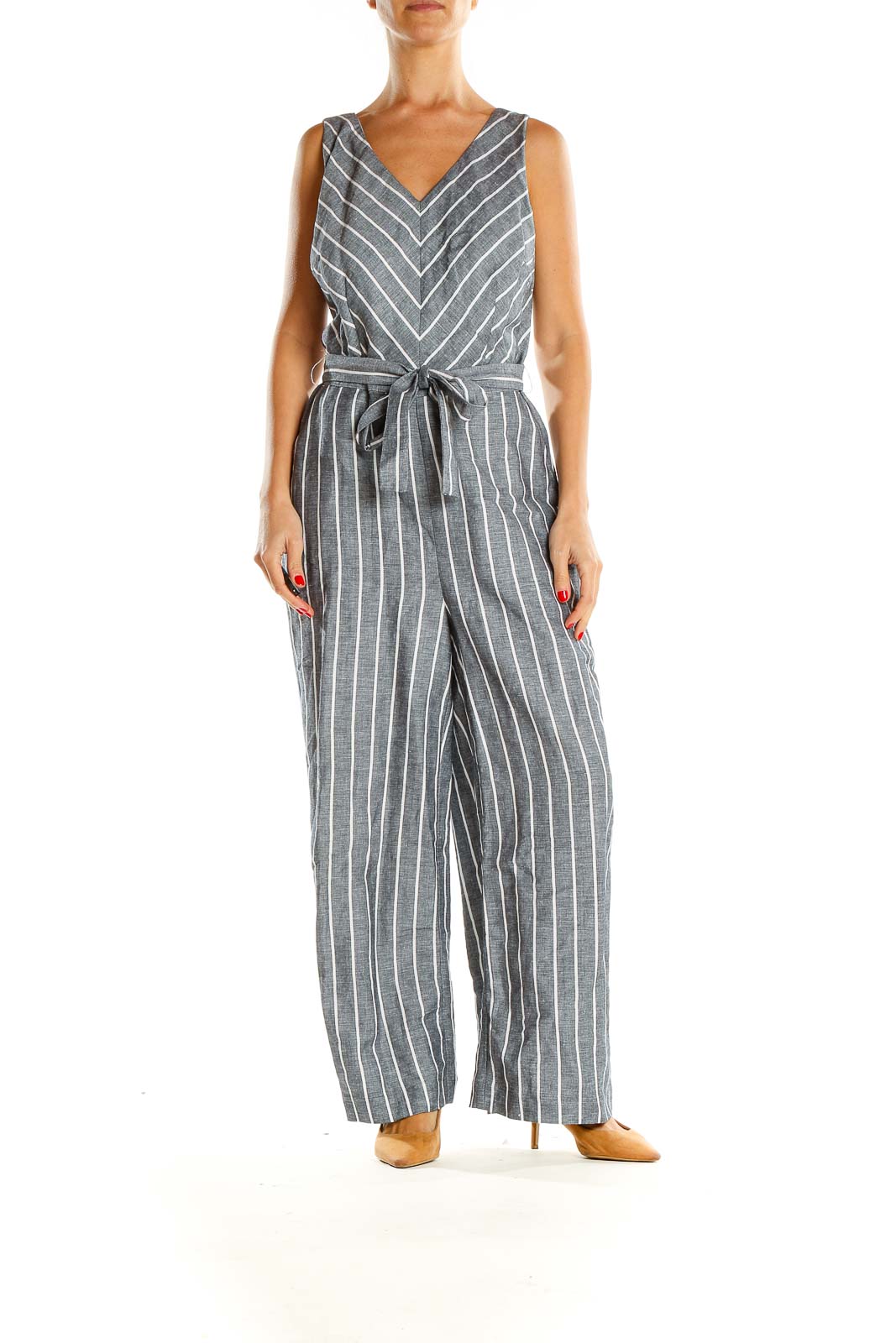 loft striped jumpsuit