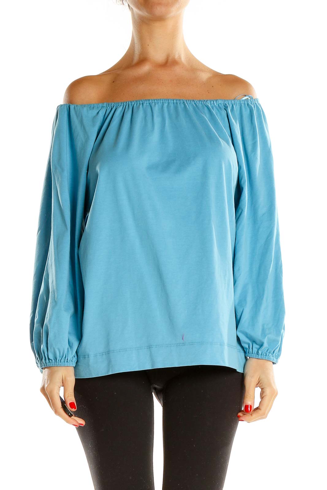 Blue Casual Off The Shoulder Top Front