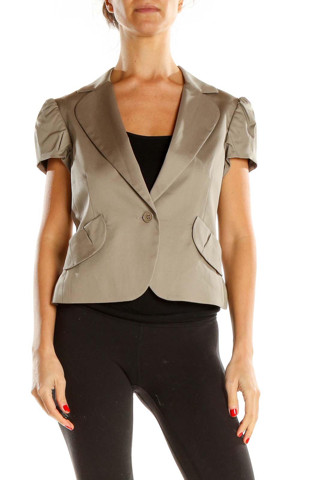 Brown Short Sleeve Cropped Blazer Front