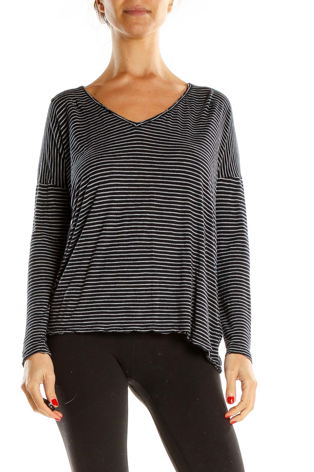 Black Striped Casual Top Front