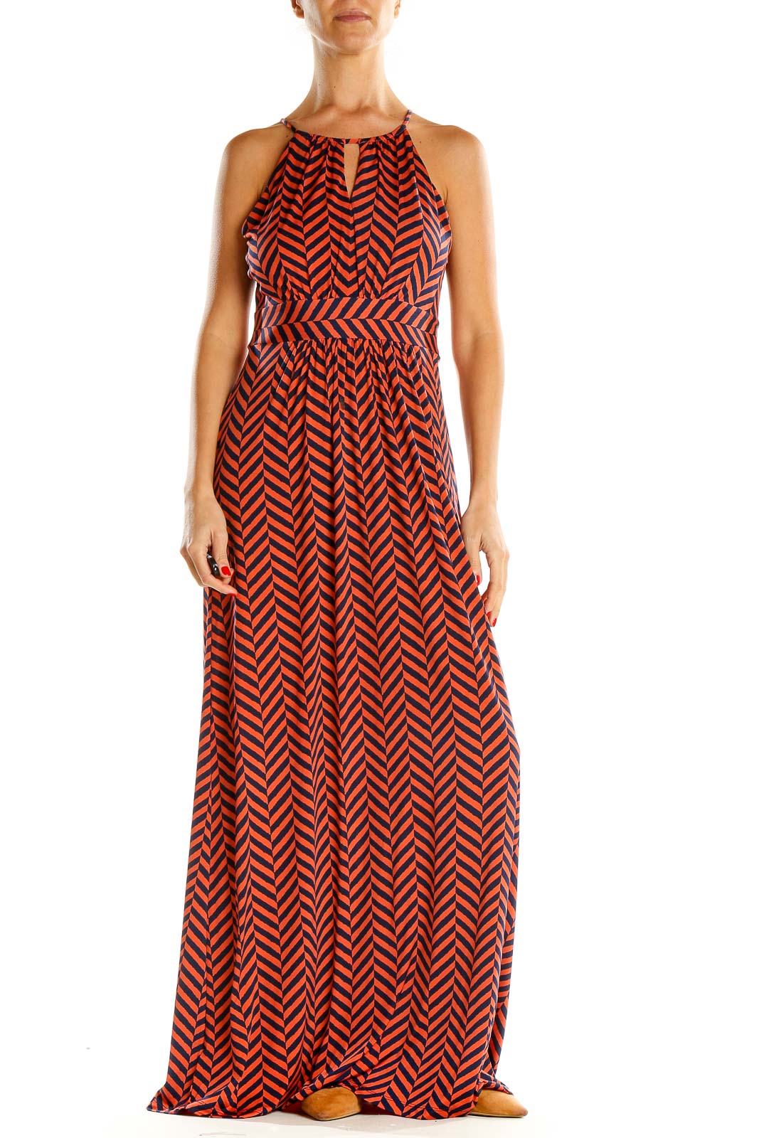 Red Chevron Holiday Column Dress Front