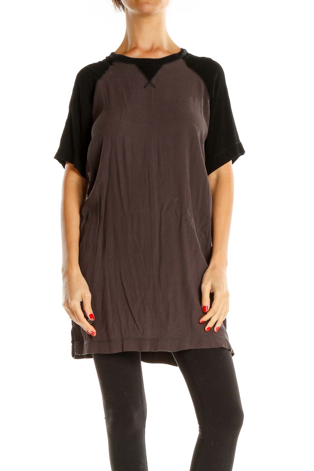 Brown Black Colorblock Casual Long Top / Dress Front