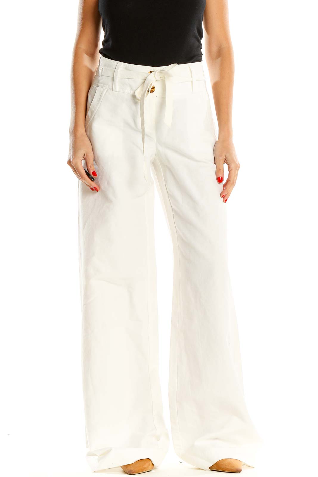 White All Day Wear Wide Leg Pants Front