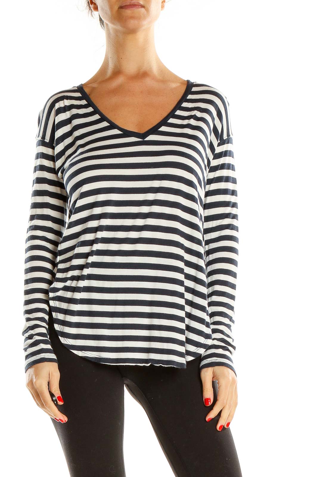 Black and White Striped Casual Top Front