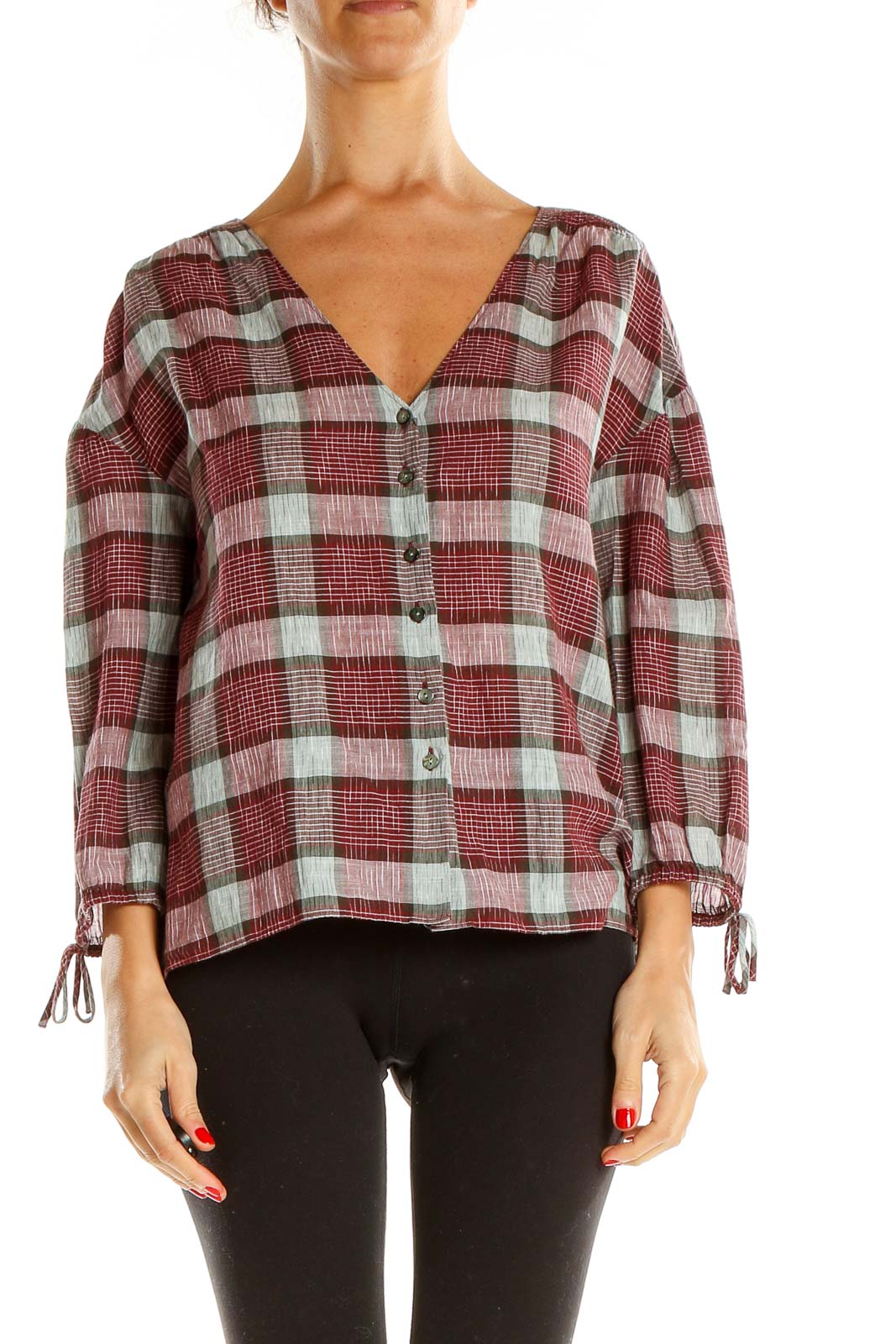 Red Plaid All Day Wear Blouse Front