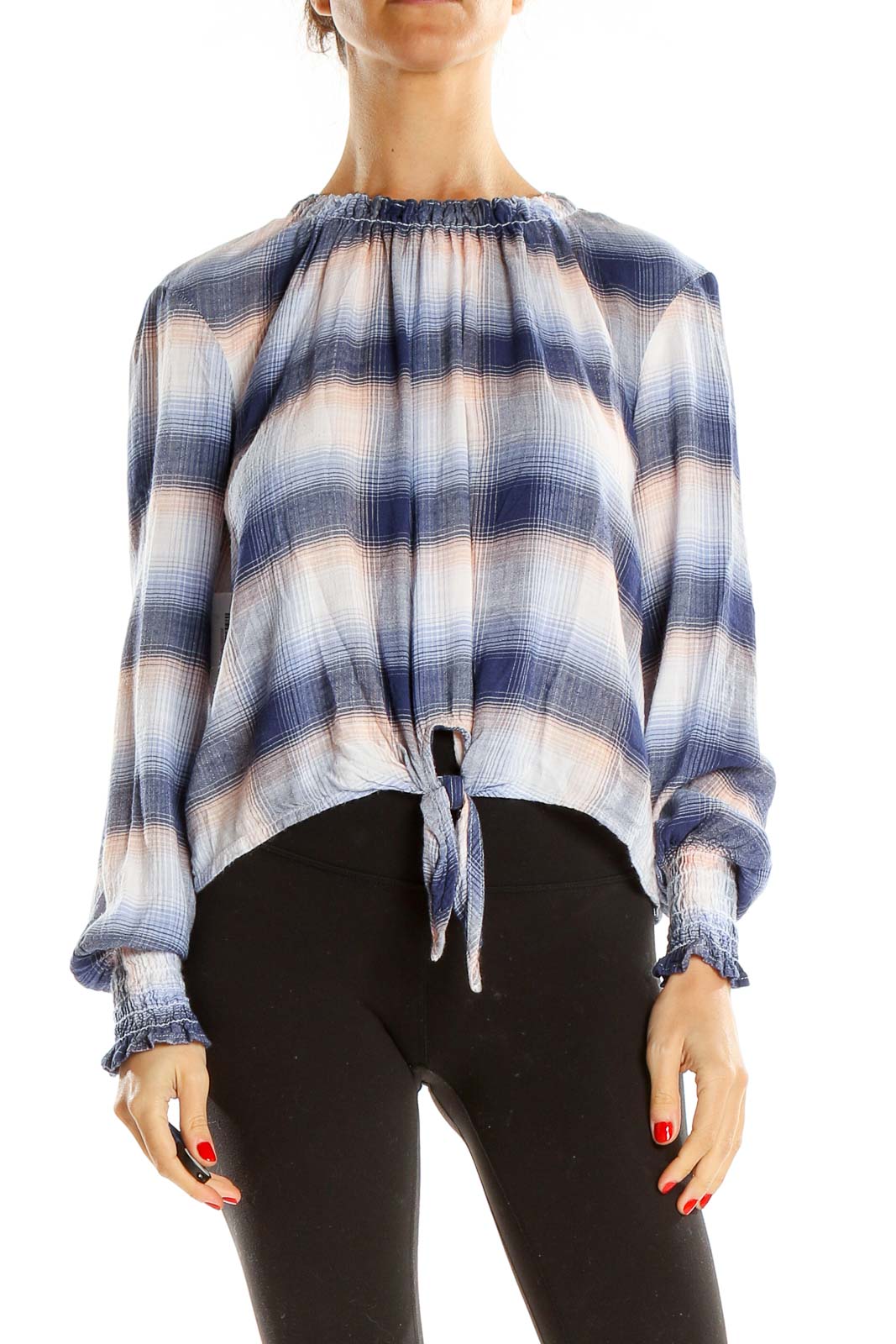 Blue Checkered Chic Blouse Front