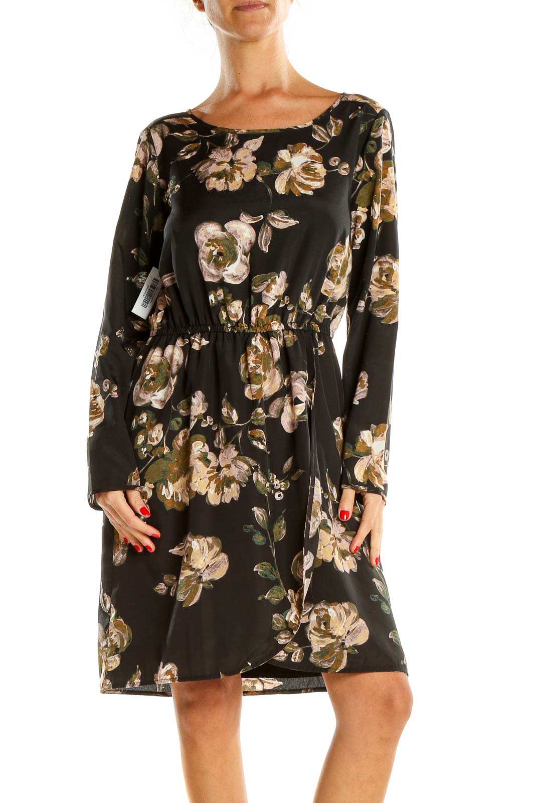 Black Classic Floral Print Day Dress Front