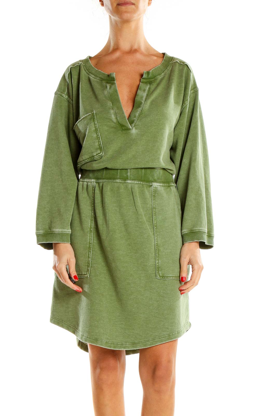 Green Bohemian Sweater Dress Front