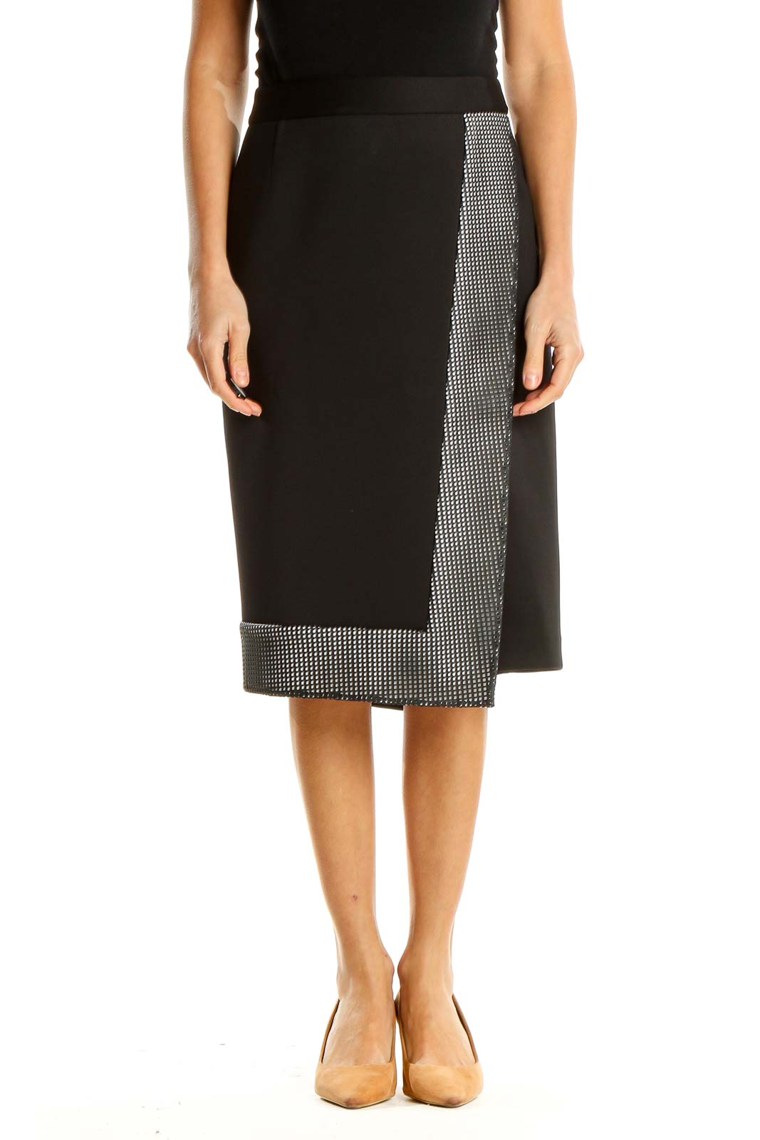 Black Brunch Pencil Skirt with Mesh Panel Front