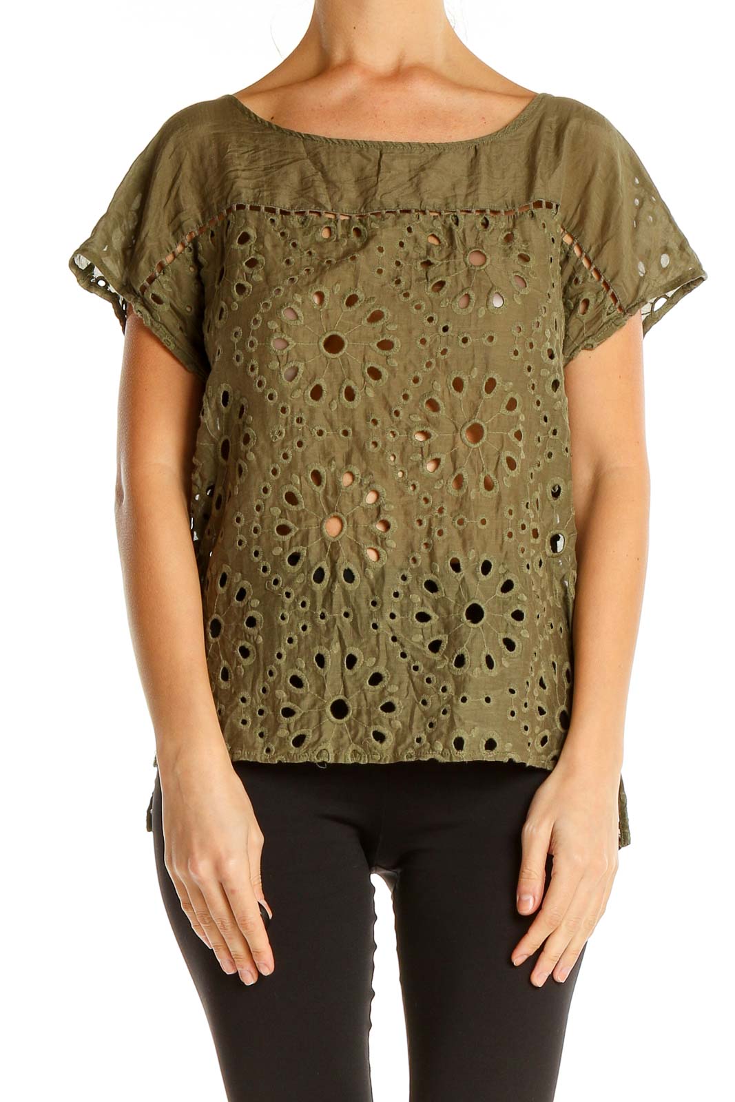 Brown Eyelet Chic Blouse Front