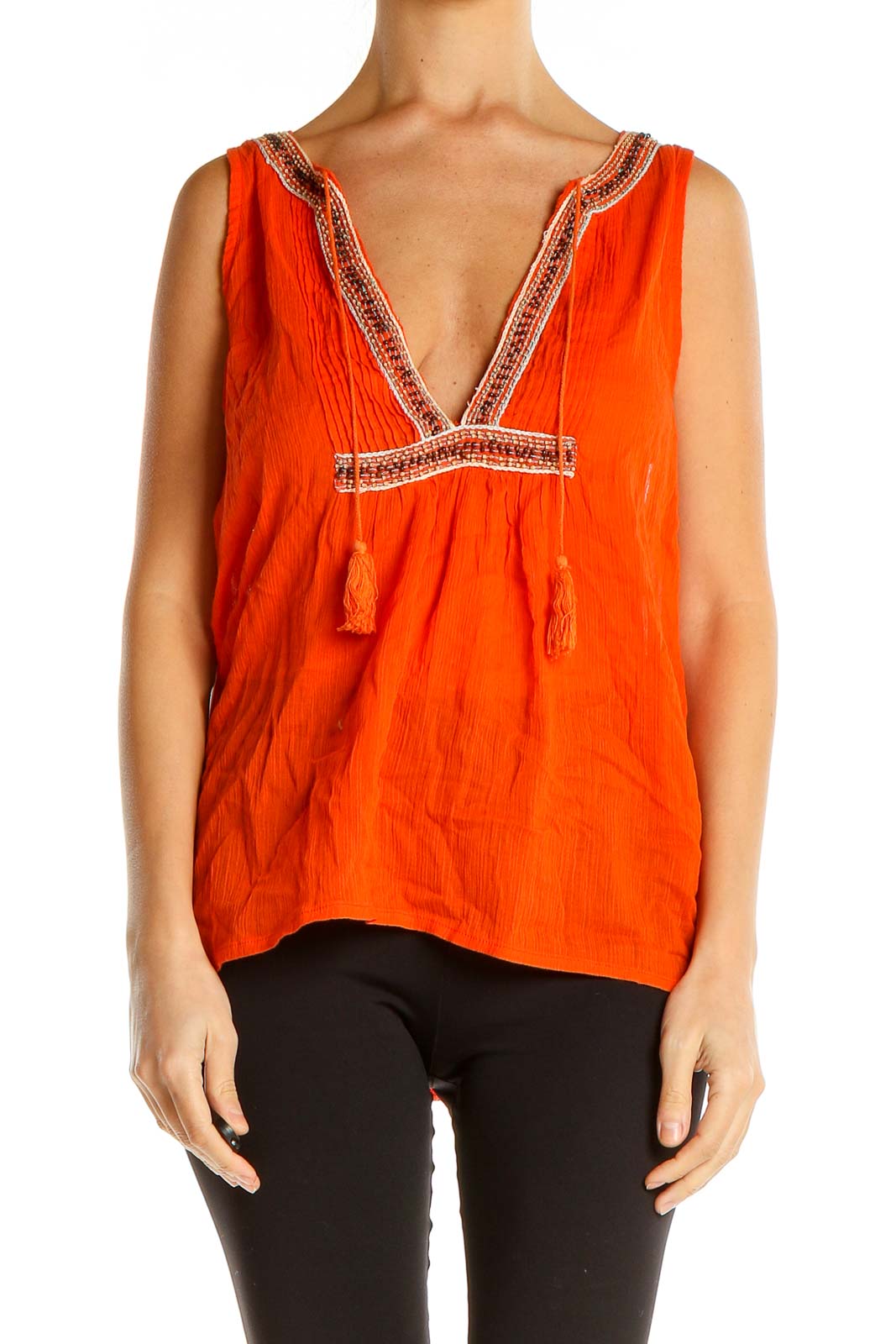 Orange Embroidered Bohemian Blouse Front