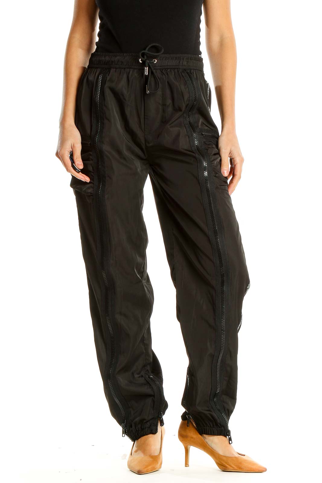 Black Zipper All Day Wear Sweatpants Front