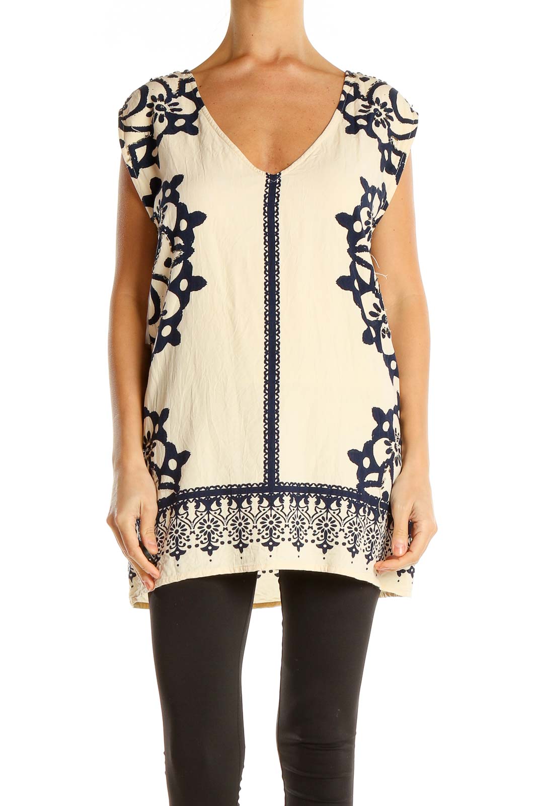 Cream Embroidered Boho Tunic Top Front