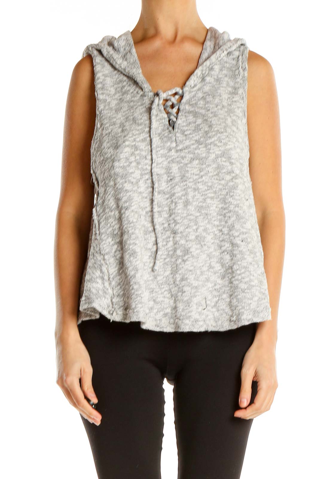 Gray Lace Up All Day Wear Top Front