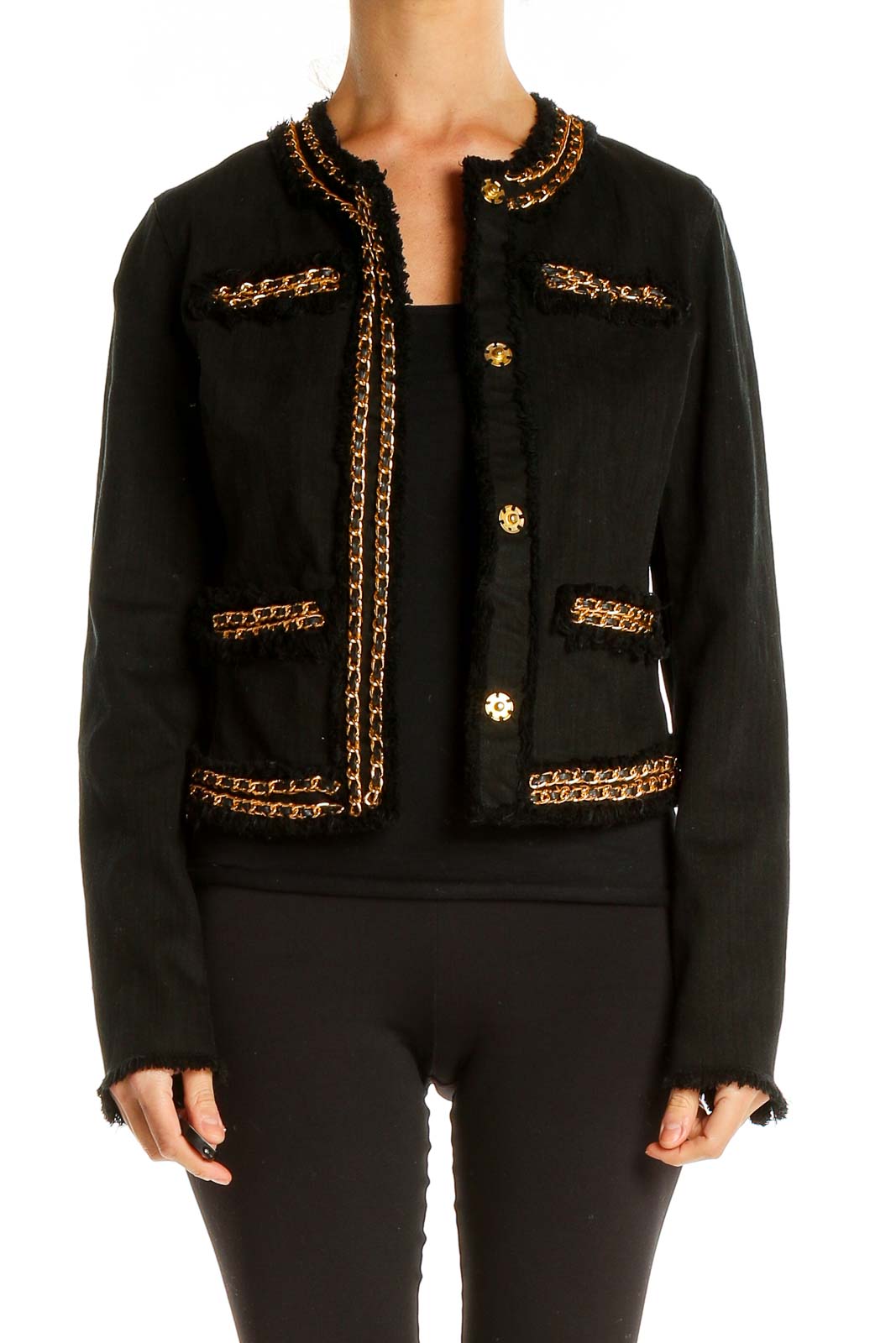 Black Gold Tweed Classy Blazer Front