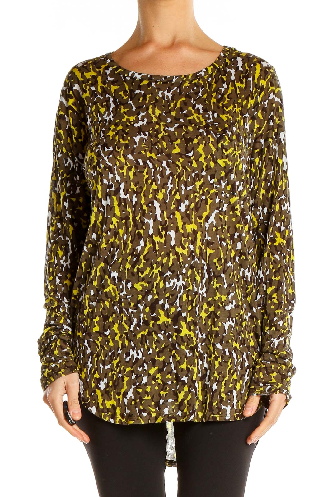 Yellow Brown Printed Blouse Front