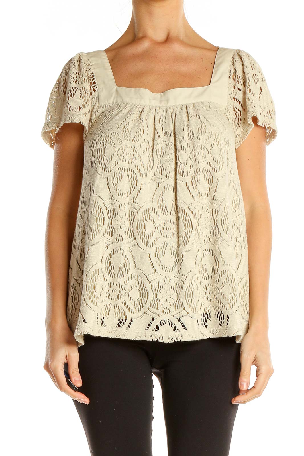 Beige Textured Blouse Front