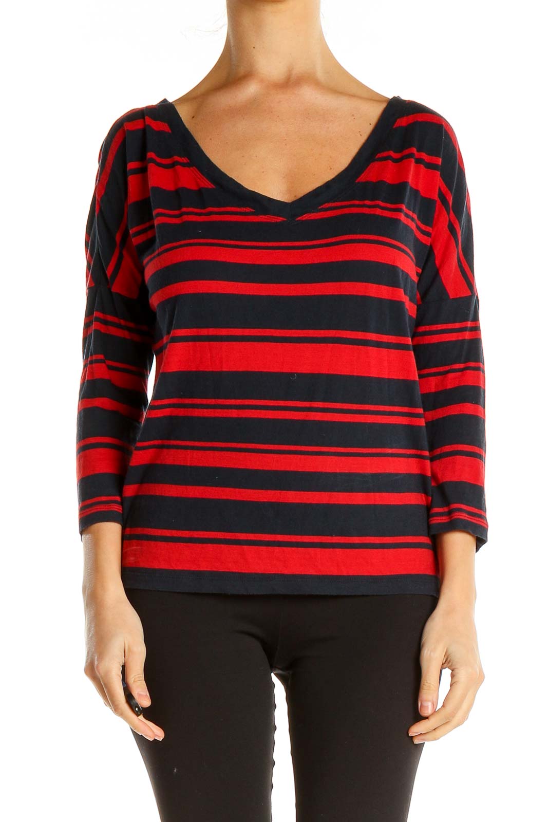 Red Striped Casual Top Front