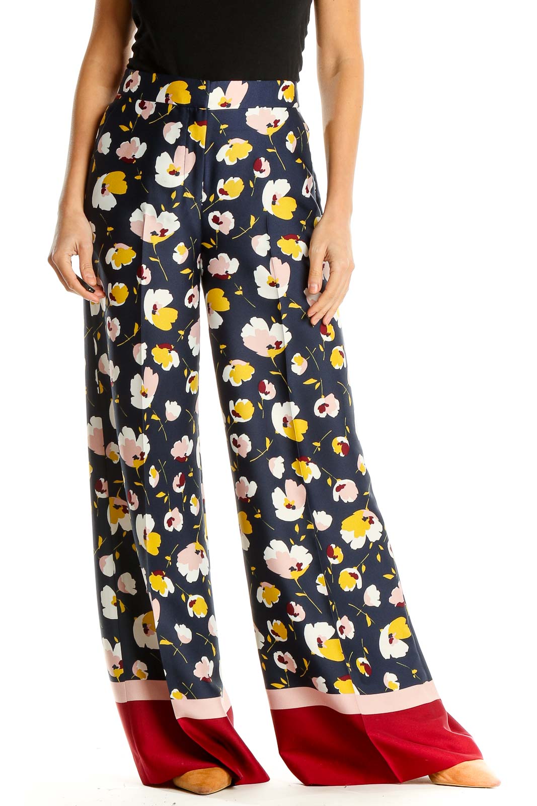 Multicolor Floral Print Holiday Wide Leg Pants Front