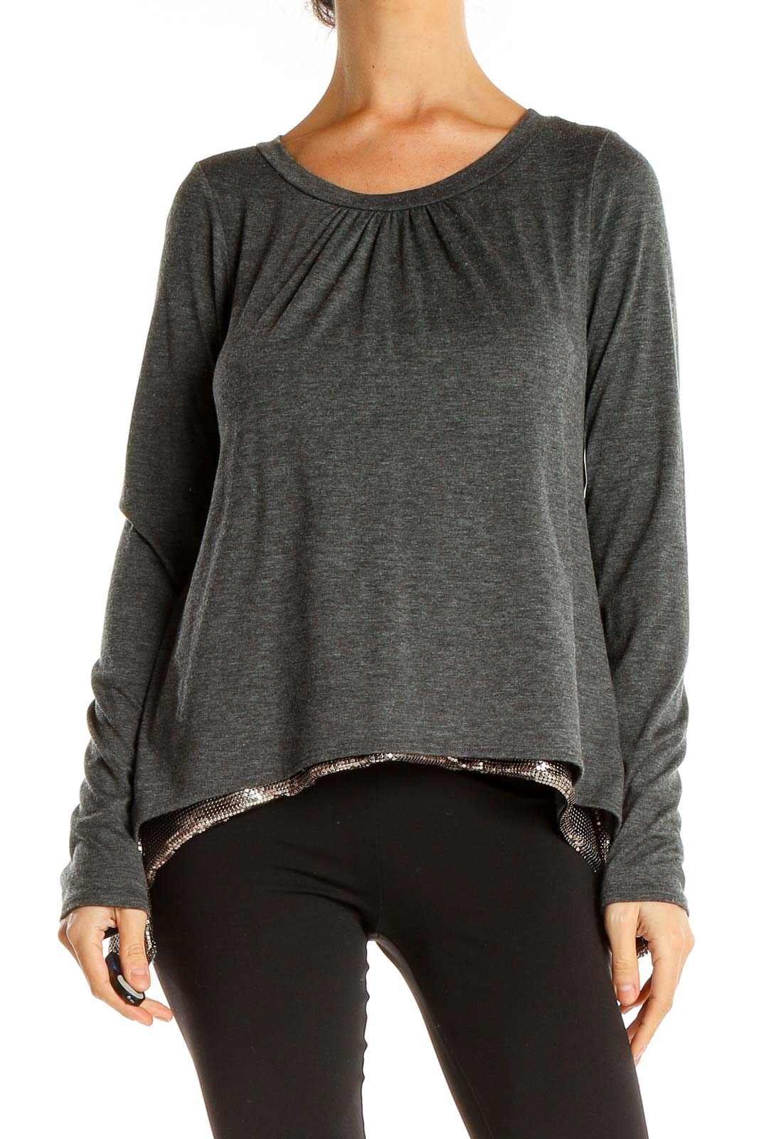 Gray Casual Top with Sequin Detail Front