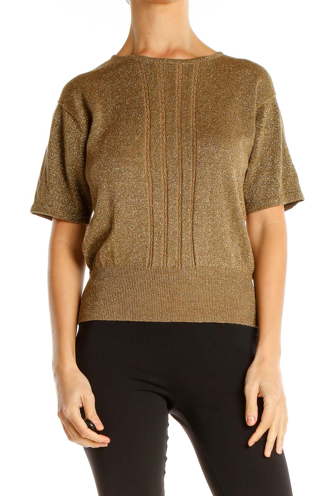 Brown Shimmer Woven Retro Top Front