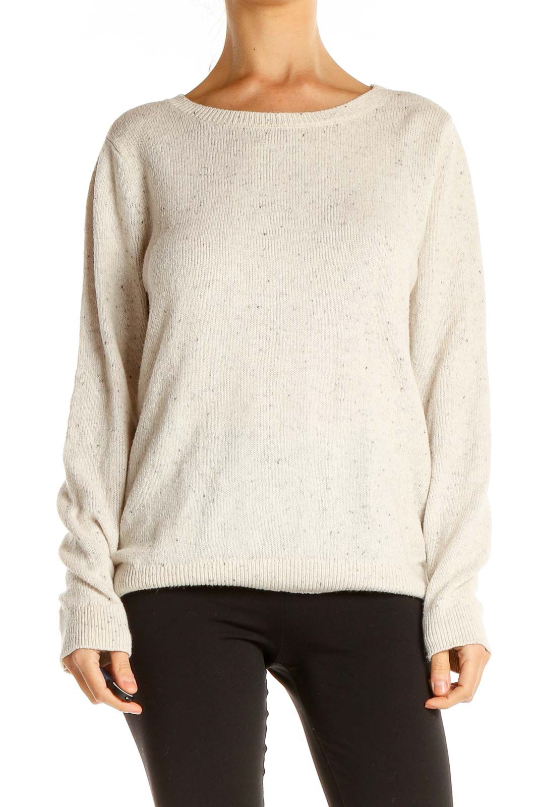 Beige Speckled All Day Wear Sweater Front