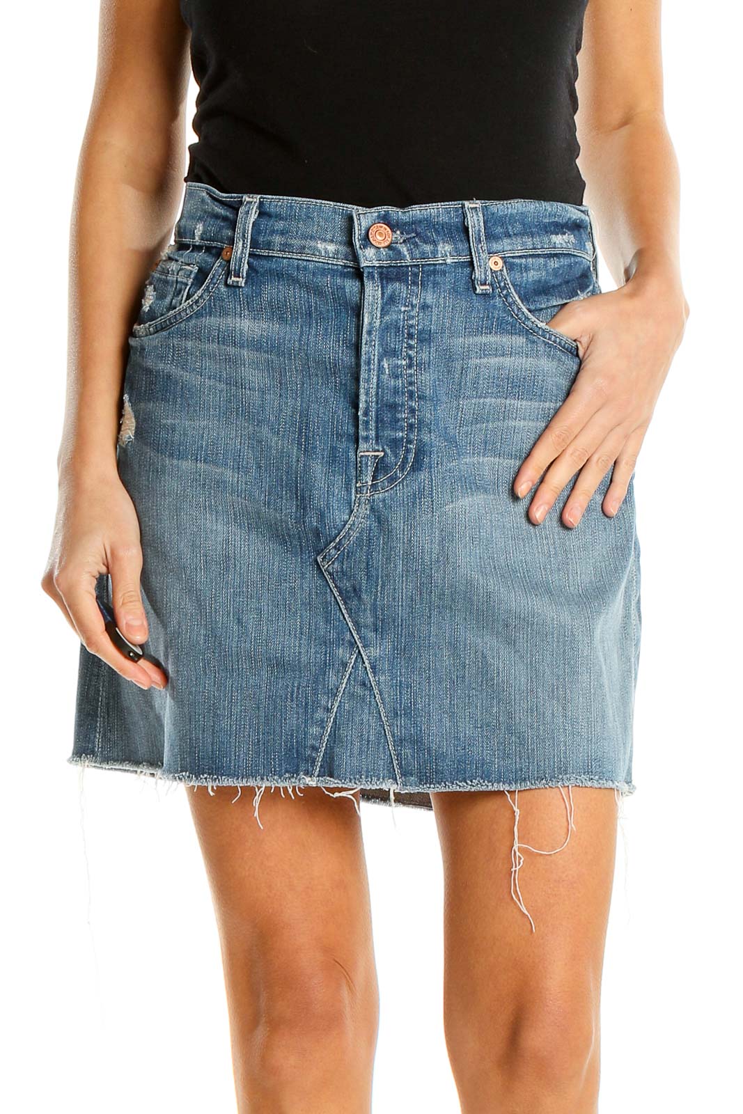 Blue Denim A-Line Skirt Front