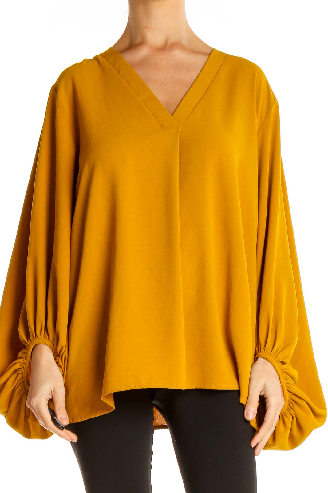 Yellow All Day Wear Blouse with Puffy Sleeves Front
