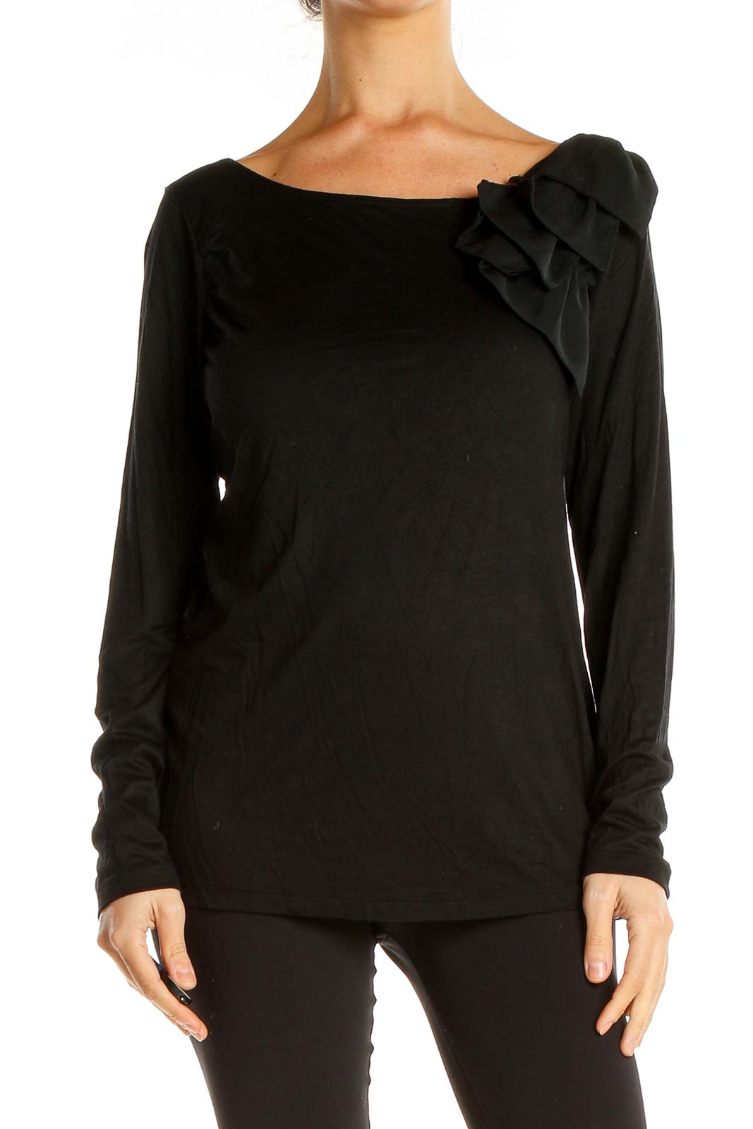 Black Retro Top with Ruffle Sleeve Front