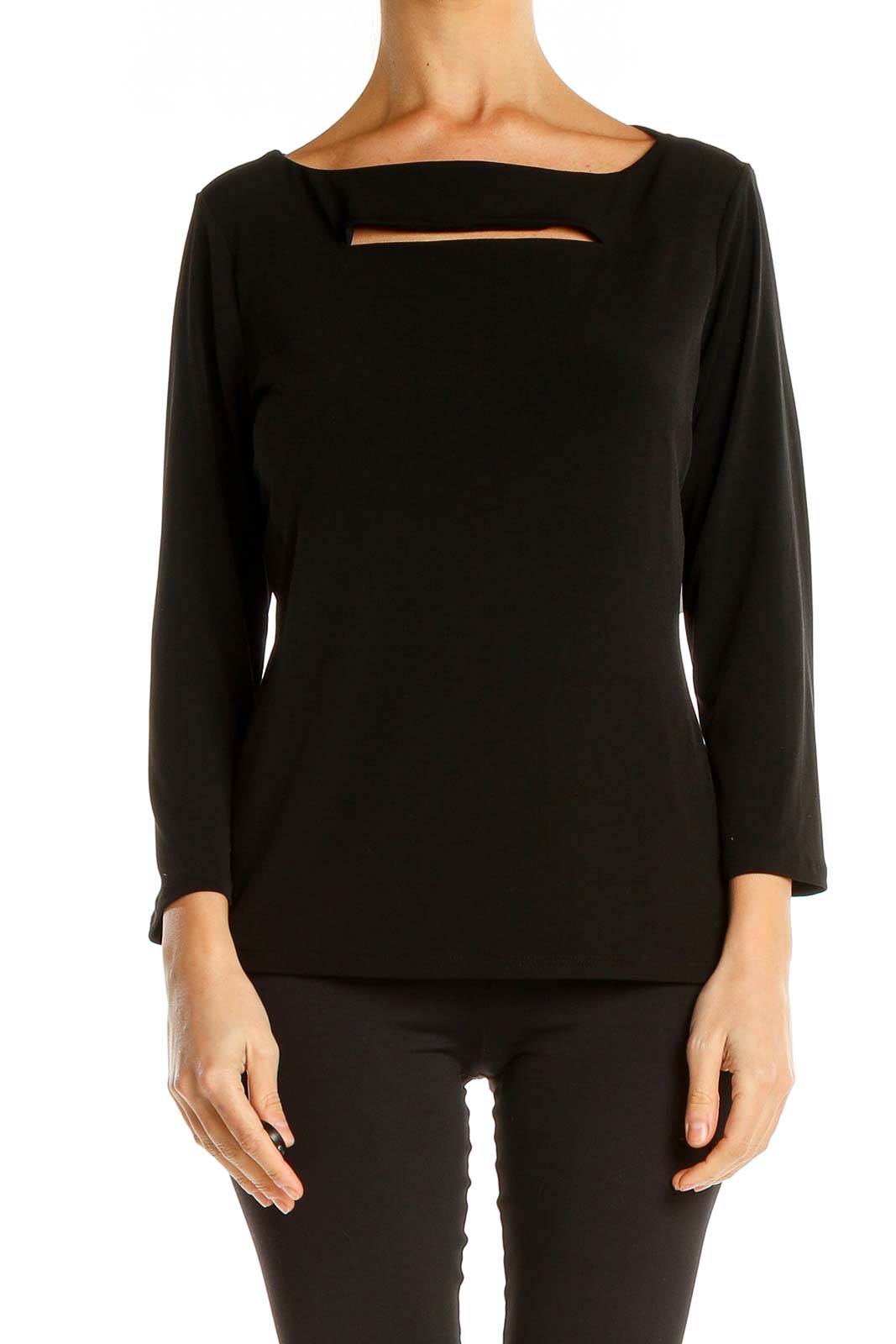 Black All Day Wear Top with Cutout Detail Front
